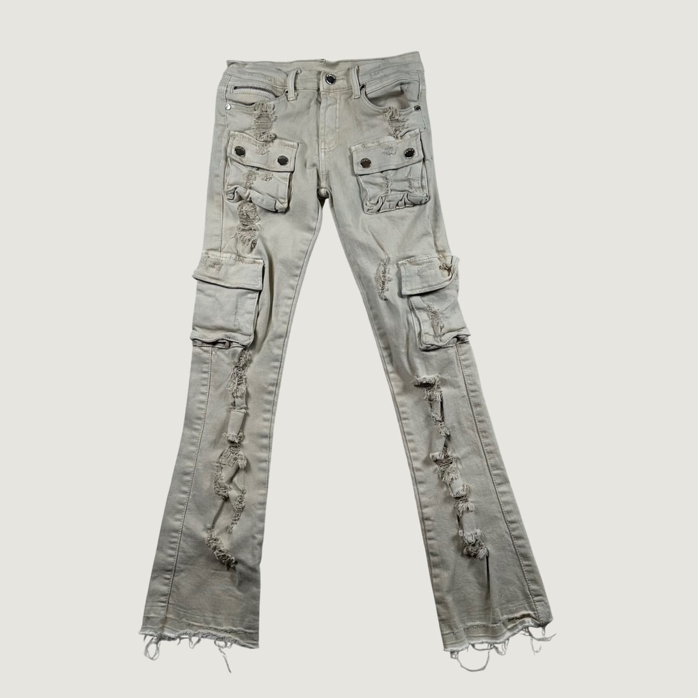 Rockstar Original Zaire Flare Cargo Jeans Womens 26x30 Distressed Tactical Punk